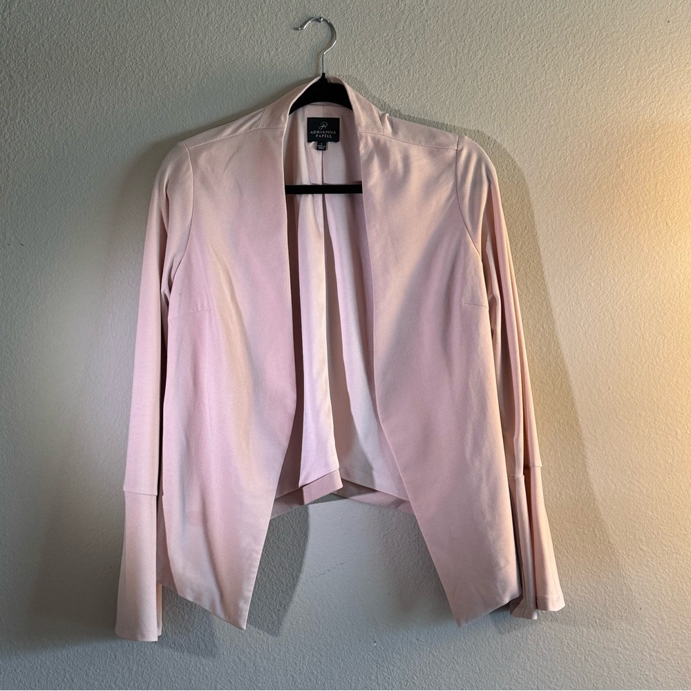Adrianna Papell Light Pink Asymmetrical Open Front Blazer